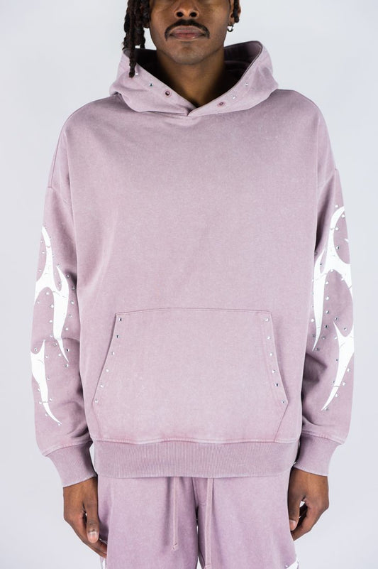 Flame Rhinestone Hoodie - Dusty Pink