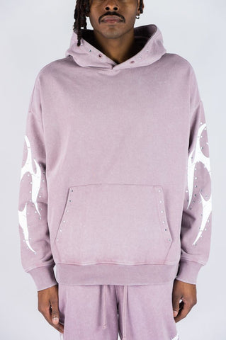 Flame Rhinestone Hoodie - Dusty Pink