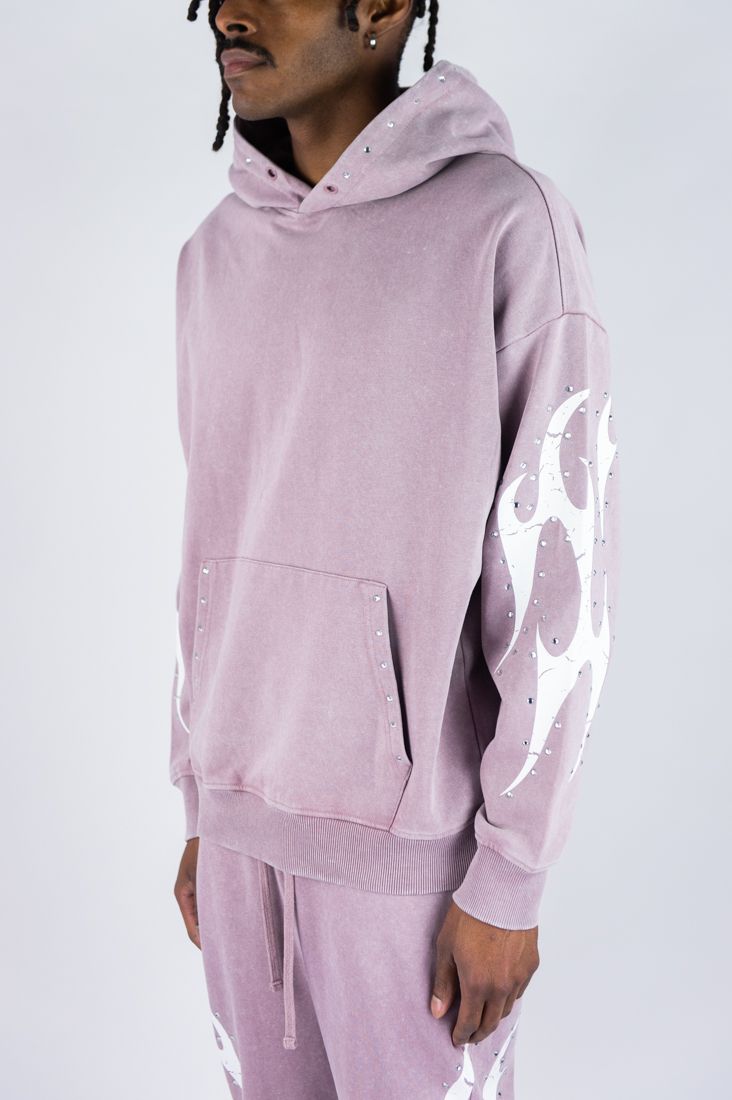 Flame Rhinestone Hoodie - Dusty Pink