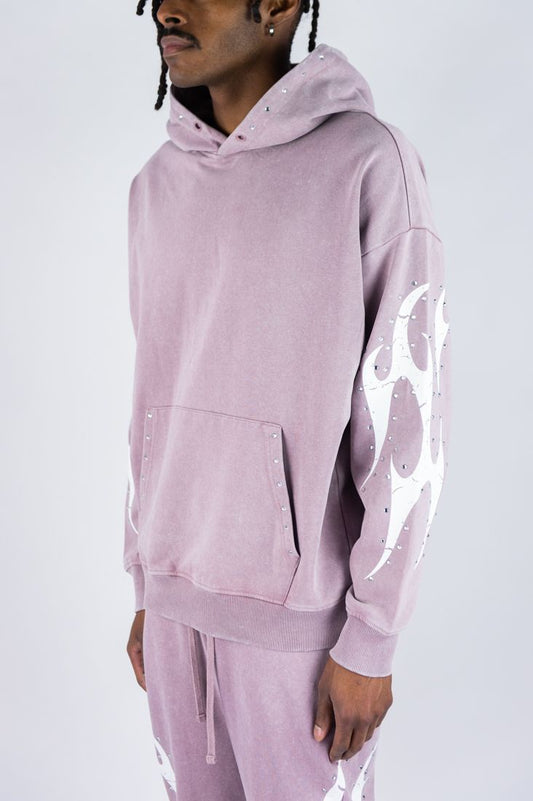 Flame Rhinestone Hoodie - Dusty Pink