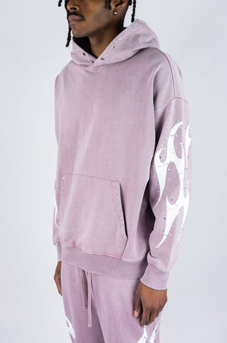 Flame Rhinestone Hoodie - Dusty Pink