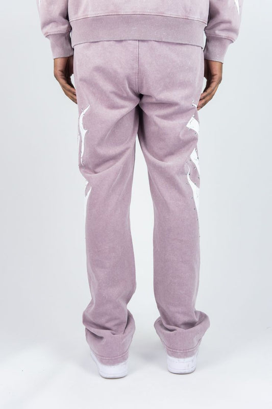 Flame Rhinestone Sweatpants - Dusty Pink