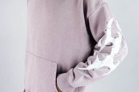 Flame Rhinestone Hoodie - Dusty Pink