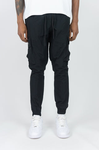 451R Solid Nylon Cargo Pants - Black