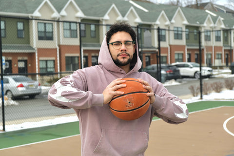 Flame Rhinestone Hoodie - Dusty Pink