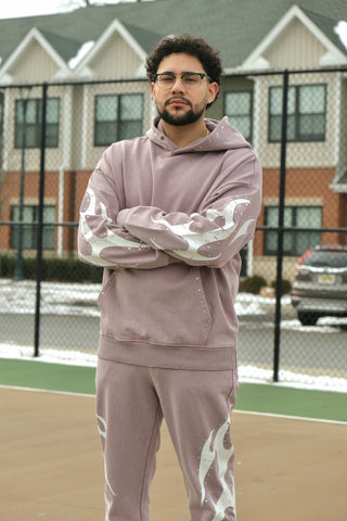 Flame Rhinestone Hoodie - Dusty Pink