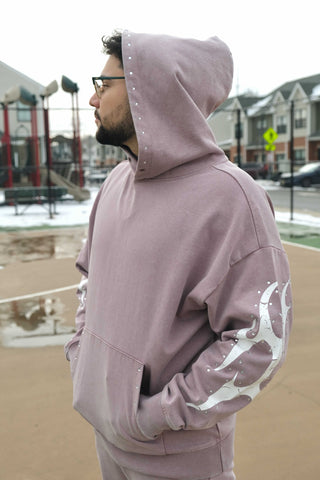 Flame Rhinestone Hoodie - Dusty Pink