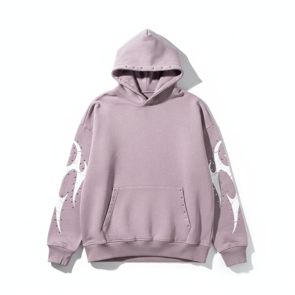 Flame Rhinestone Hoodie - Dusty Pink