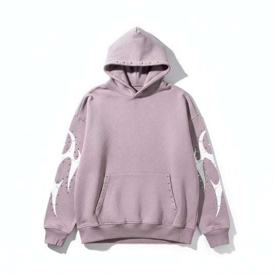 Flame Rhinestone Hoodie - Dusty Pink
