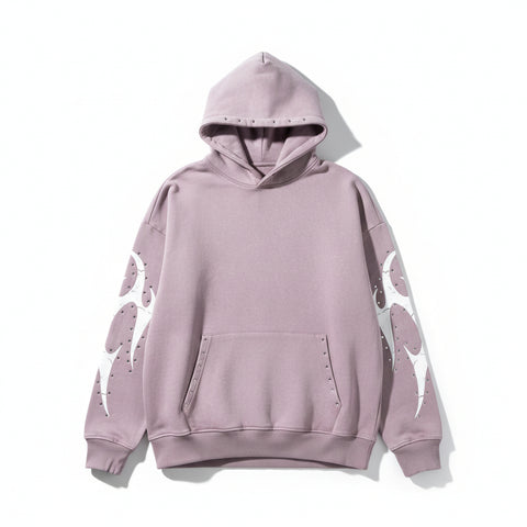 Flame Rhinestone Hoodie - Dusty Pink
