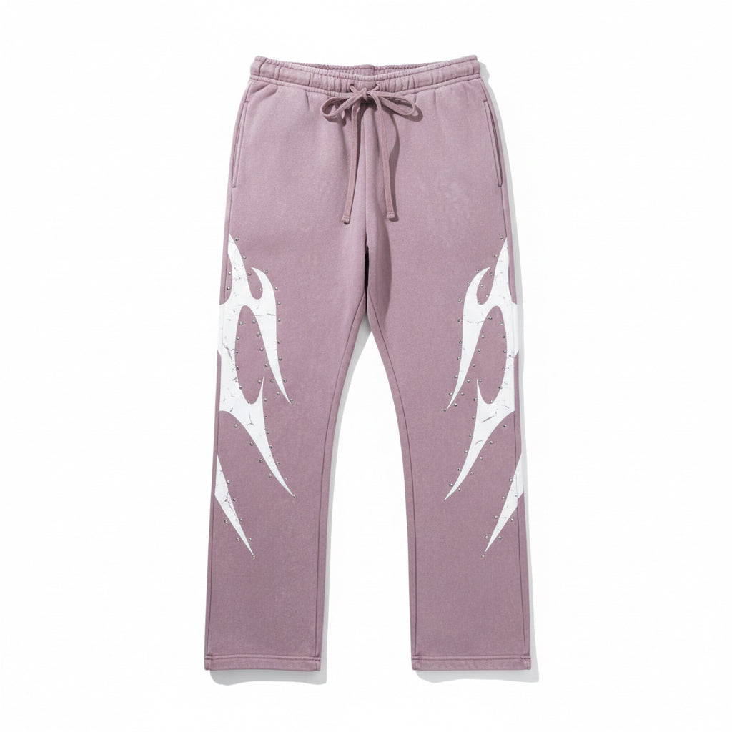 Flame Rhinestone Sweatpants - Dusty Pink