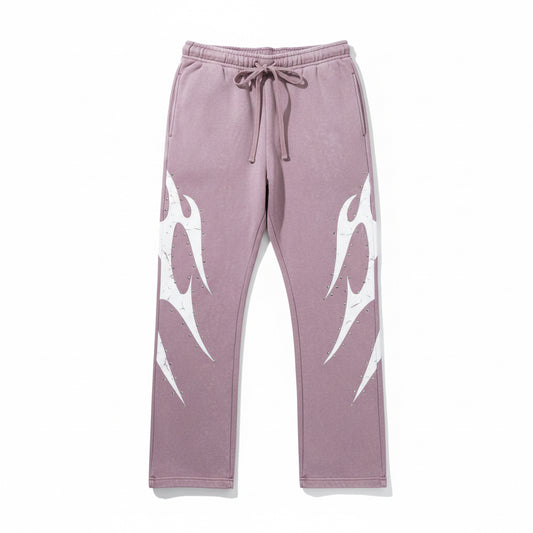 Flame Rhinestone Sweatpants - Dusty Pink