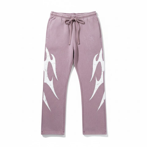 Flame Rhinestone Sweatpants - Dusty Pink