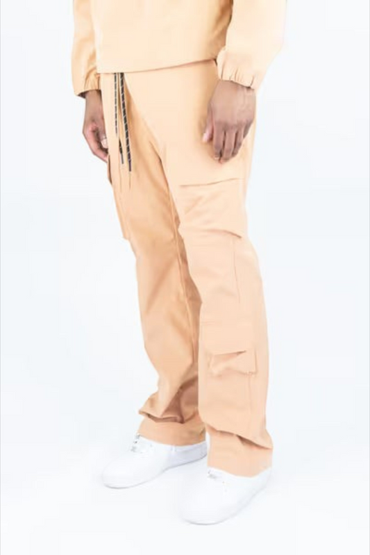 Rebel Minds 404 ripstop flare-fit pants in wheat colour with cargo pockets and drawstring waist