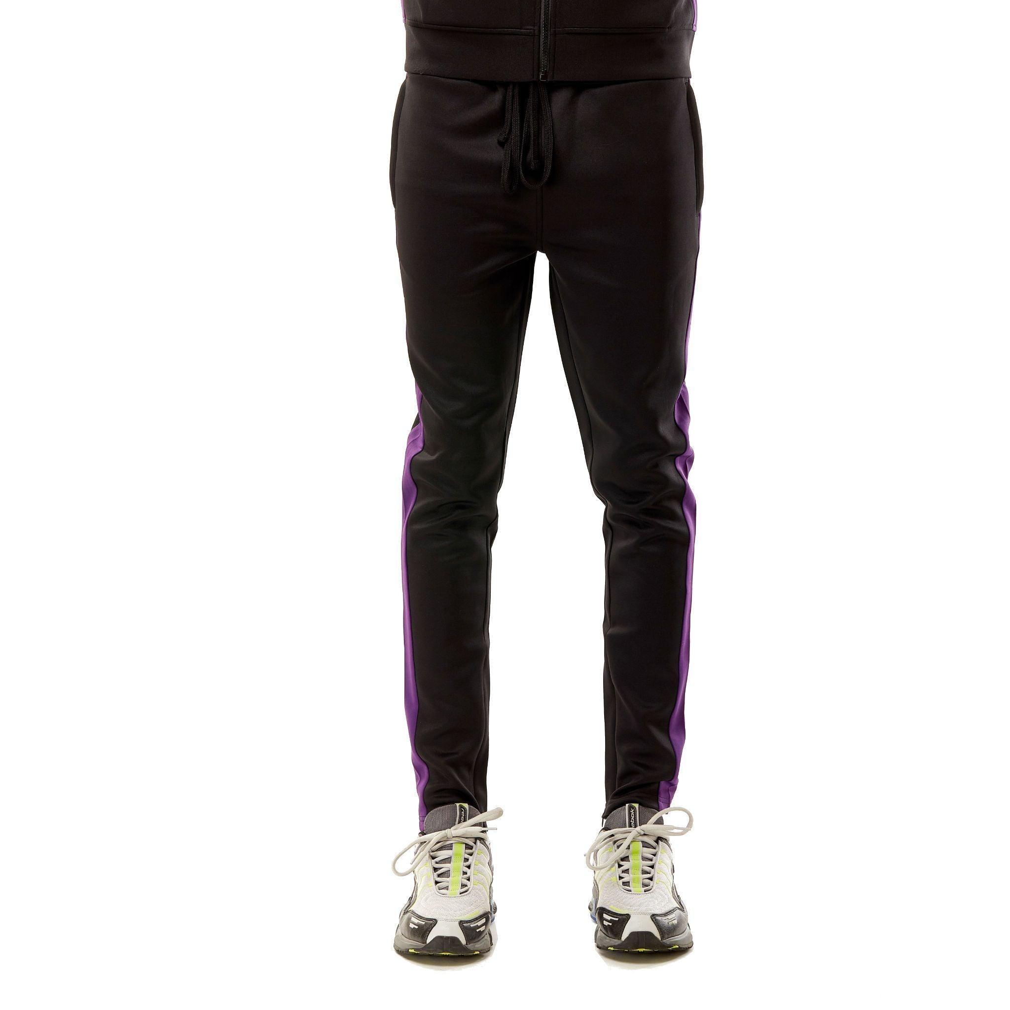 Black and purple store track pants