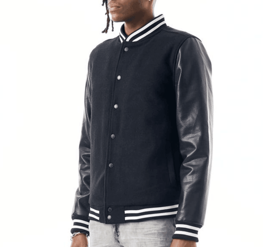 Wool Varsity Jacket - Black - Rebel Minds